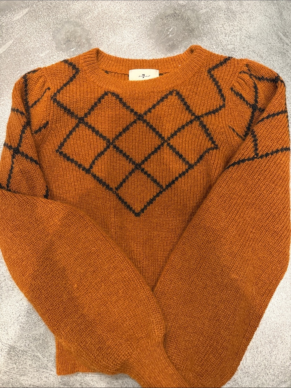 7 For All Mankind Orange Sweater with Black Diamond Detail